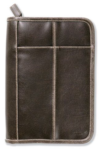 Bible Cover: Distressed Leather-Look Brown with Stitching Accent Med